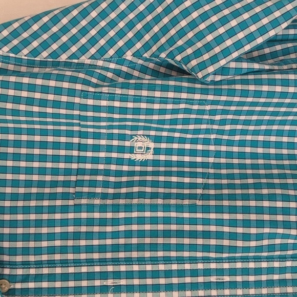 Chaps Easy Stretch Teal White Check Plaid Full Length Button Up Size XL - Picture 4 of 5